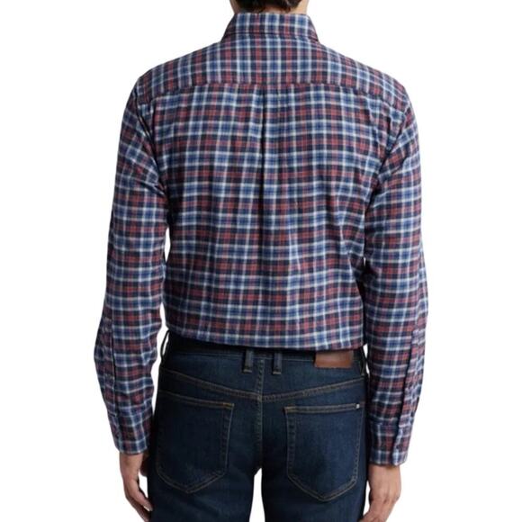 Peter Millar Gander Printed Button Up Plaid Shirt Size L Navy Classic Preppy NEW - Picture 3 of 10